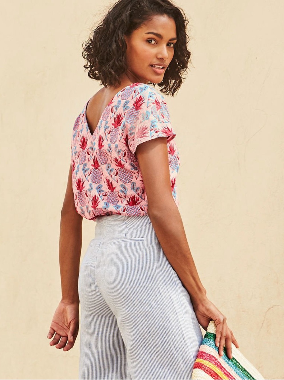 Boden Alexandra Linen Pineapple Print Top